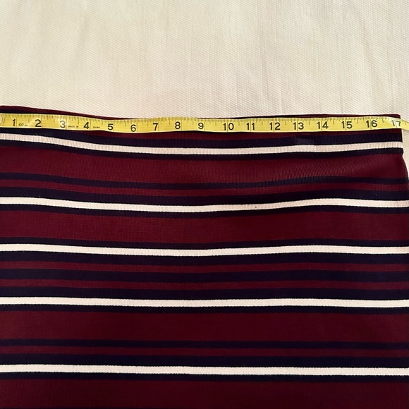 LOFT Striped Pull on Skirt, Navy Blue, Burgundy, Ivory Stripes, Size Large, NWT - Picture 8 of 11